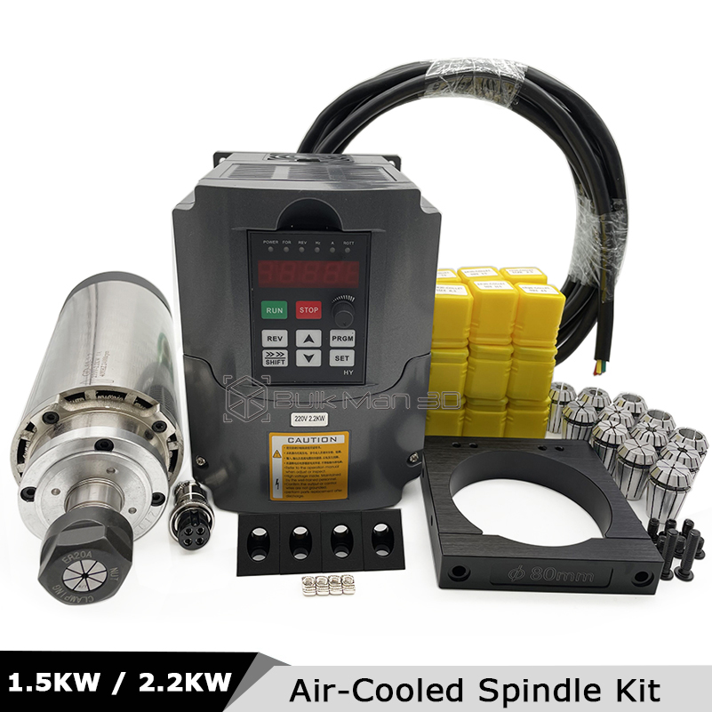 Air Cooled 1.5Kw Spindle Motor Inverter 110V - Kit de broche CNC refroidie par