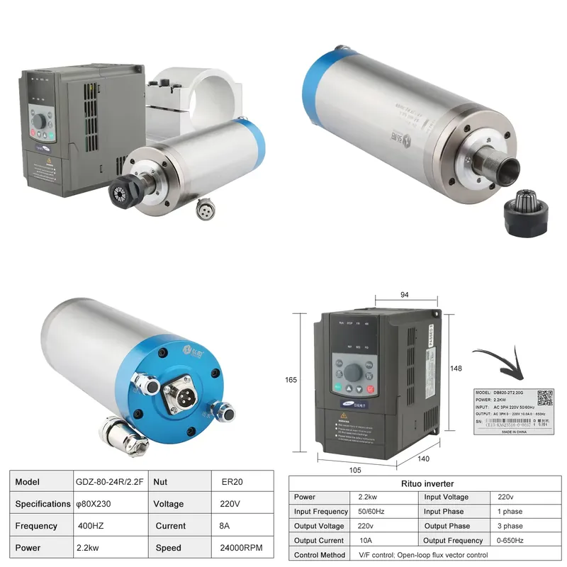 2.2Kw Water Cooled Spindle Kit Vfd - Kit de broche de routeur CNC