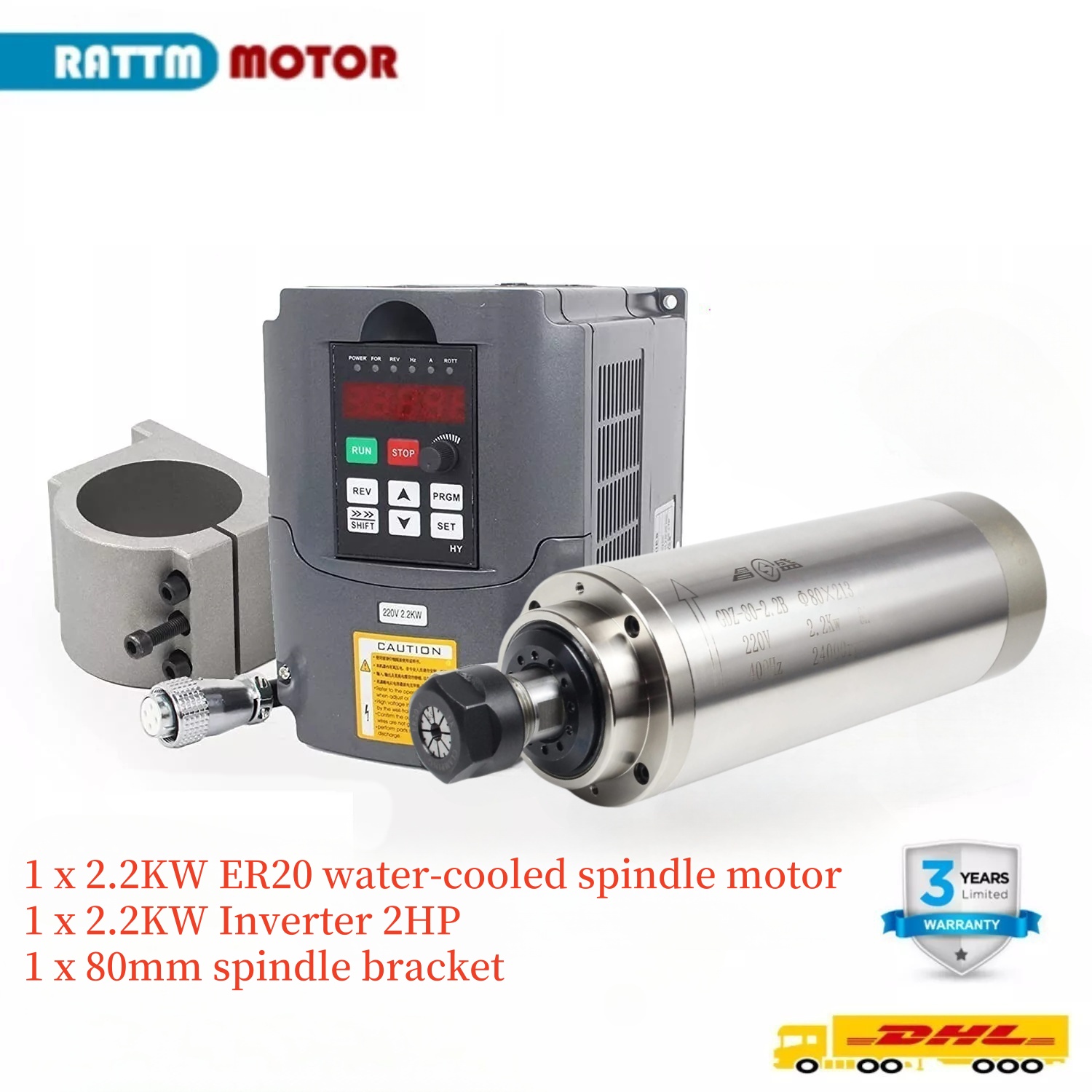 2.2Kw Water Cooled Spindle Kit Vfd - Kit de broche de refroidissement par
