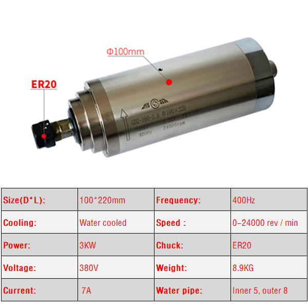 Moteur de broche CNC refroidi  - Er20 Collet Chuck Spindle Motor 220V avis et prix
